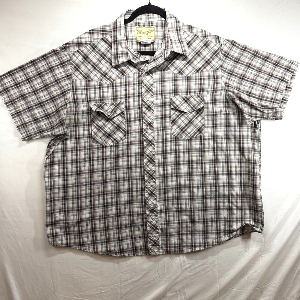Wrangler Western Fashion Men's 2XL Short Sleeve Pearl Snap Plaid Shirt